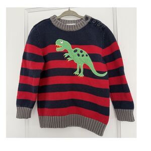 Hanna Andersson Pullover Sweater Dinosaur Striped Size 100/4T 100% Cotton
